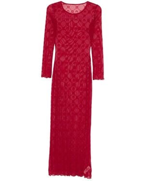 Marine Serre Patterned Long-Sleeve Maxi Dress - Red
