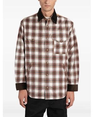 Junya Watanabe チェック コーデュロイパネル シャツ - ブラウン
