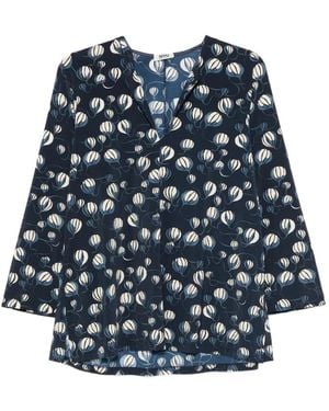 Siyu Balloon-Print V-Neck Blouse - Blue