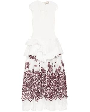 ALÉMAIS Smocked Embroidered Dress - White