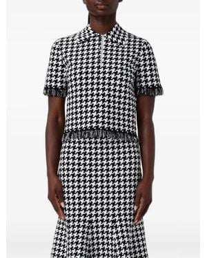 McQueen Houndstooth-Pattern Fringed-Trim Polo Shirt - Black