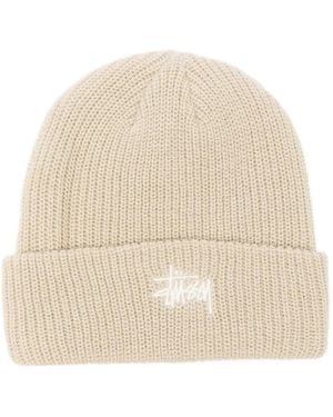 Stussy Logo-Embroidered Beanie - Natural