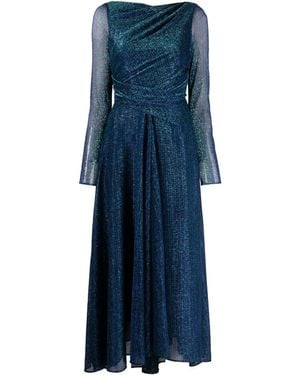 Talbot Runhof Metallic-Thread Draped Midi Dress - Blue