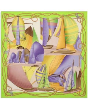 Ferragamo Damen Seidenhalstuch Mit Segel-Print Grün