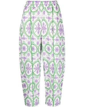 Charo Ruiz Pantaloni Crop Lyre Con Ricamo - Blu