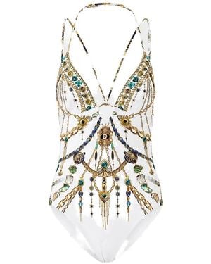 CAMILLA Bañador Chain Gang Con Cuello Halter - Blanco