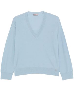 Herno Sequin-Embellished V-Neck Sweater - Blue