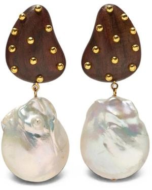 Lizzie Fortunato Pendientes Orbit Con Perla - Blanco