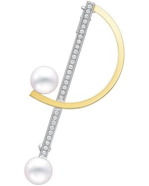 Tasaki 18Kt And Collection Line Kinetic Diamond And Pearl Brooch - White