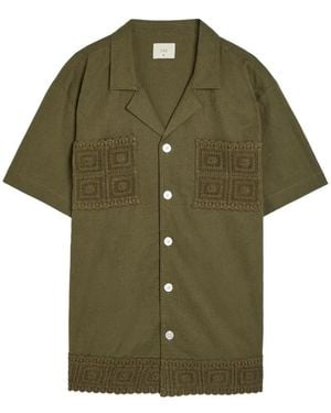 CHE Crochet-Panelled Camp-Collar Shirt - Green
