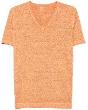 120% Lino Vネック Tシャツ - オレンジ