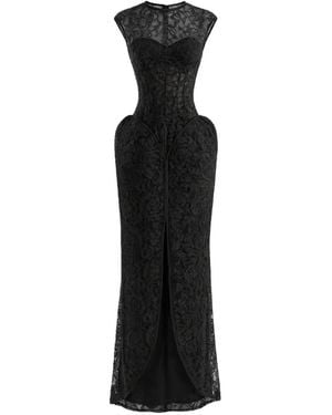Gemy Maalouf Lace Sheer-Bodice Maxi Dress - Black