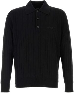 Amiri Polo En Maille À Design Côtelé - Black