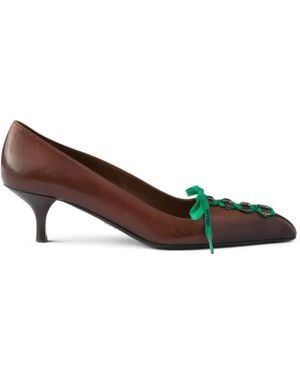 Prada Lace-Up Pointed-Toe Court Shoes - Brown