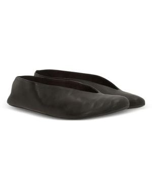 The Row V-Neck Leather Loafers - Black