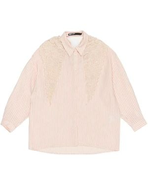 Bimba Y Lola Lace-Trim Striped Shirt - Natural