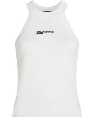 KARL LAGERFELD Knitted Racer Tank Top - White