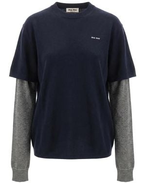 Miu Miu Pullover Mit Logo-Stickerei - Blau
