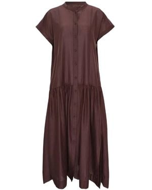 Lee Mathews Bonnie Button Shirred Midi Dress - Brown