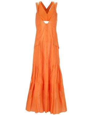 Alberta Ferretti Pleated Button-Down Maxi Dress - Orange