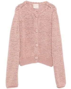 forte_forte Chunky-Knit Button-Up Cardigan - Pink