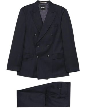 BOSS Double-Breasted Virgin Wool Suit - Blue