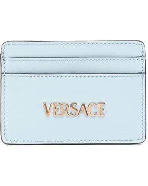 Versace Logo-Lettering Leather Cardholder - Blue