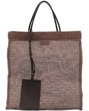 The Row Leather-Trimmed Woven Tote Bag - Brown