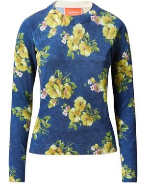 La DoubleJ Jersey con estampado floral y cuello redondo - Azul