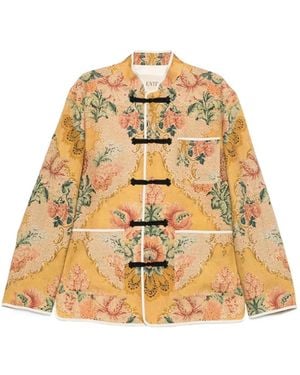 Valentino Garavani Floral-Print Frog-Closure Jacket - Metallic