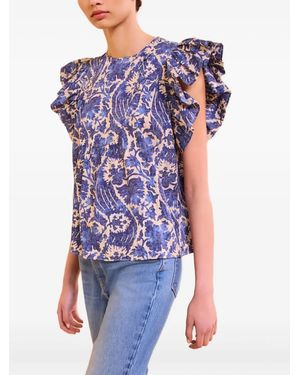 Ulla Johnson Floral-print Ruffled Blouse - ブルー