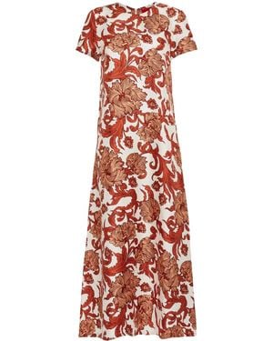 La DoubleJ Swing Seidenkleid Mit Botanischem Print - Rot