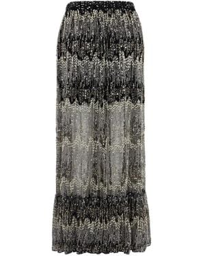 Rabanne Long Fluid Skirt With Embroidery Details - Grey