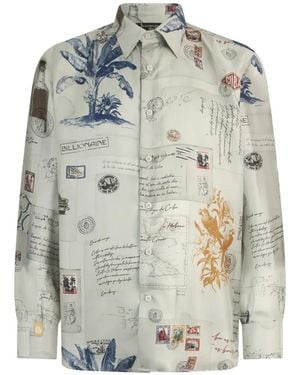 Billionaire Letter Button-Down Silk Shirt - Grey