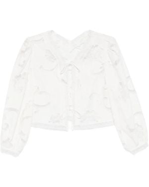 Sandro Floral Lace-Up Top - White