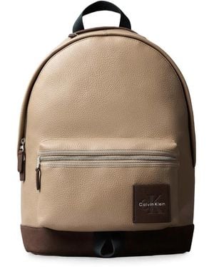Calvin Klein Monologo Logo-Patch Pebbled Backpack - Natural