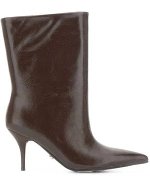 Twentyfourhaitch Unuk Crinkled-Patent Pointed-Toe Ankle Boots - Brown
