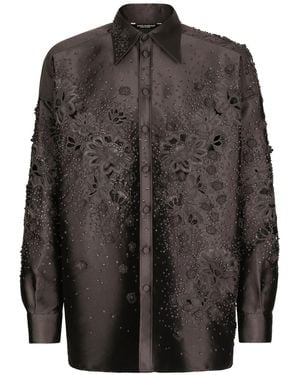 Dolce & Gabbana Floral-Embroidered Silk Shirt - Grey