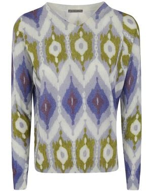 In bed with You Abstract-Print V-Neck Sweater - Blue