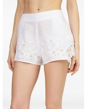 Ermanno Scervino Pantalones cortos bordados con ribete de encaje - Blanco