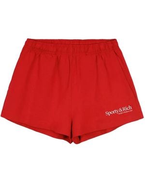 Sporty & Rich Logo-Print Cotton Shorts - Red