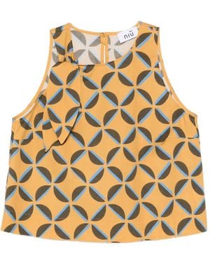 Niu Geometric-Print Bow-Detail Top - Metallic