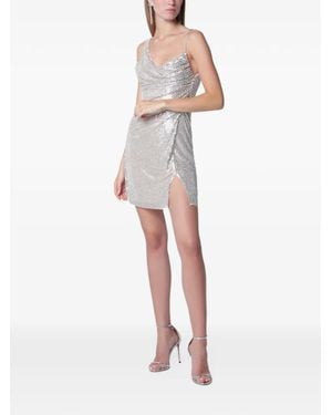 Self-Portrait Rhinestone Draped Mini Dress - White