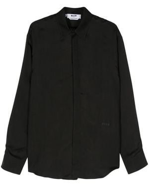 MSGM Pointed-Collar Satin Shirt - Black