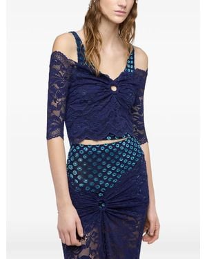 Rabanne Short-Sleeve Trompe-L'Œil Lace Top - Blue