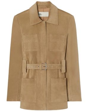 Tory Burch Belted Suede Jacket - Natural