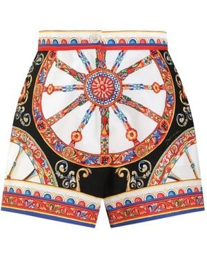Dolce & Gabbana Carretto Print Cotton Shorts - White