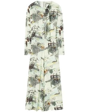 Tory Burch Printed Viscose Bow Dress - White
