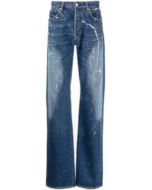 Yohji Yamamoto Vaqueros rectos con motivo de salpicadura de pintura - Azul