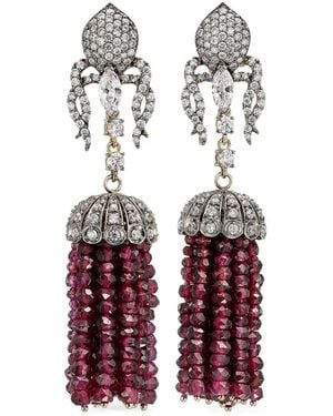 Anabela Chan Pendientes Tassel En Oro Amarillo De 18 Ct Con Diamante Y Rubí - Blanco
